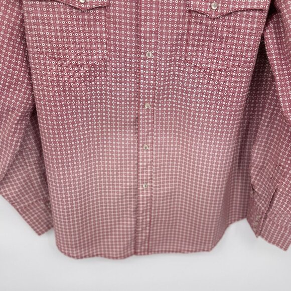 Wrangler Western Pearl‎ Snap Long Sleeve Shirt Mens Large Red White Cotton Blend - Picture 3 of 9